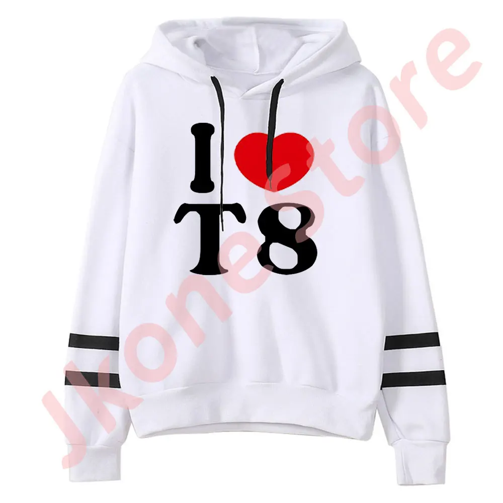 Tate McRae I Love T8 Logo Merch Pullover Hoodies Pocketless Parallel Bars Sleeve Streetwear Sweatshirts