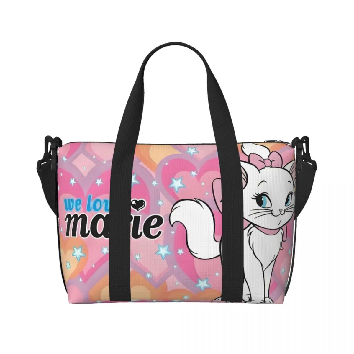 

Custom Anime Marie Cat Grocery Shopping Tote Bags Women Big Capacity Cartoon Kawaii Beach Gym Travel Bags