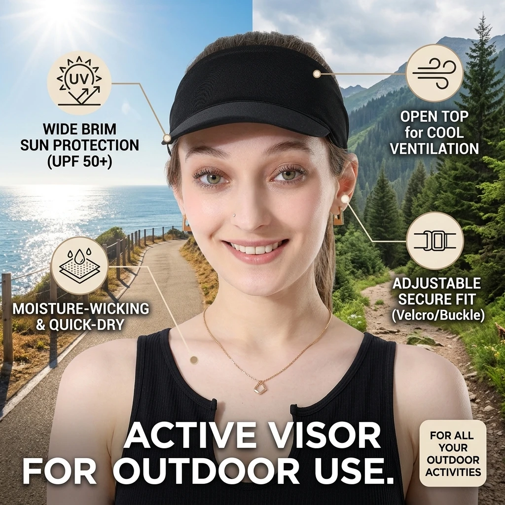 Synthetic Fiber Sun Visor for Running Women's Quick Dry Breathable Open Top Cap Wide Brim UV Protection Athletic Headwear