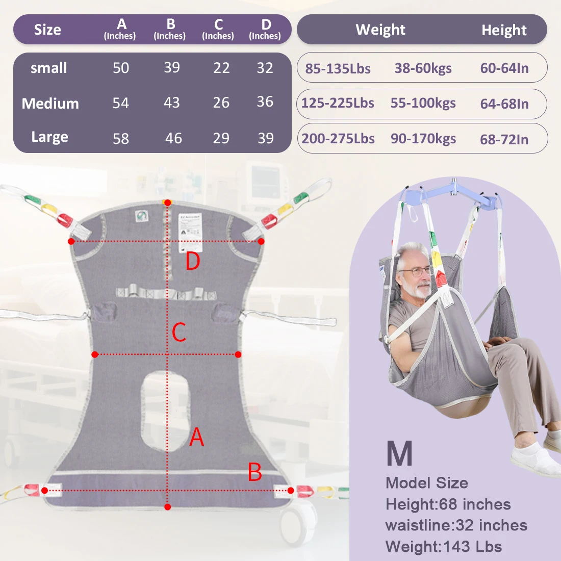 

Стропа для подъема пациента с открывающимся комодом для переноса всего тела для пожилых инвалидов в доме престарелых грузоподъемностью 500 фунтов