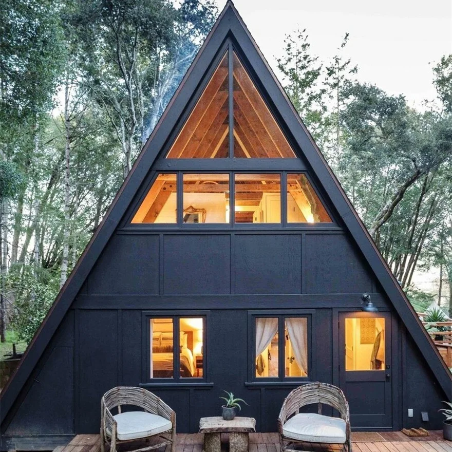 Full Custom Design Cheap Prefab House Prefabricated Triangular Tiny House 2 Bedrooms a Frame Triangle House for Living Homes