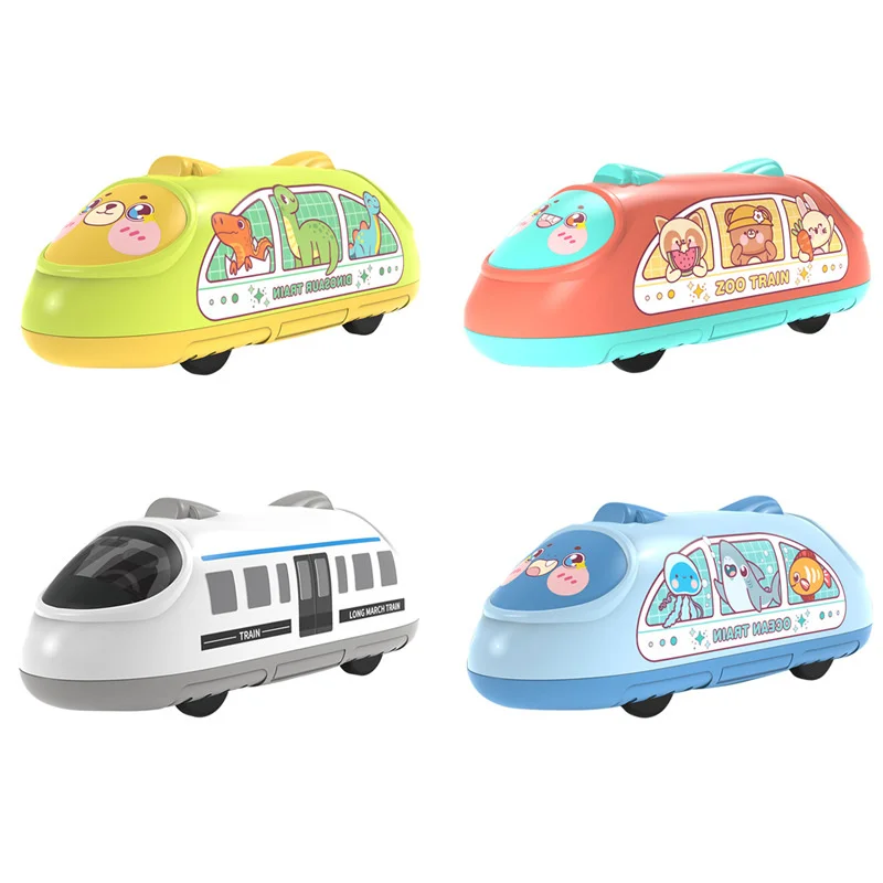 Interactive Toy Double Pull-Back Train Inertia High-Speed Rail Subway Simulation Cute 3D Model Cartoon Small Car Children's Gift