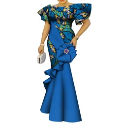 African Women's Dress Elegant Ladies Evening Gowns Ankara Long Robes Flower Dresses Vestidos Church Dresses for Women WY9498