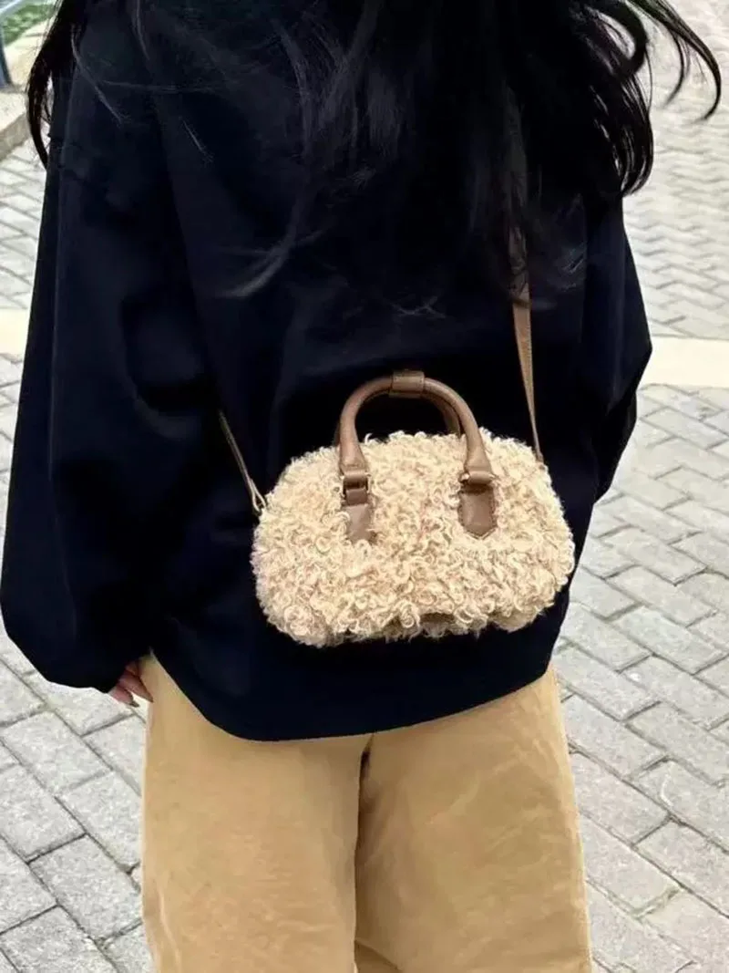 

New Arrival Pillow Shaped Handbag Fashionable Lamb Fur Handbag Women's Crossbody Bag Autumn Season Small Bag Versatile Design
