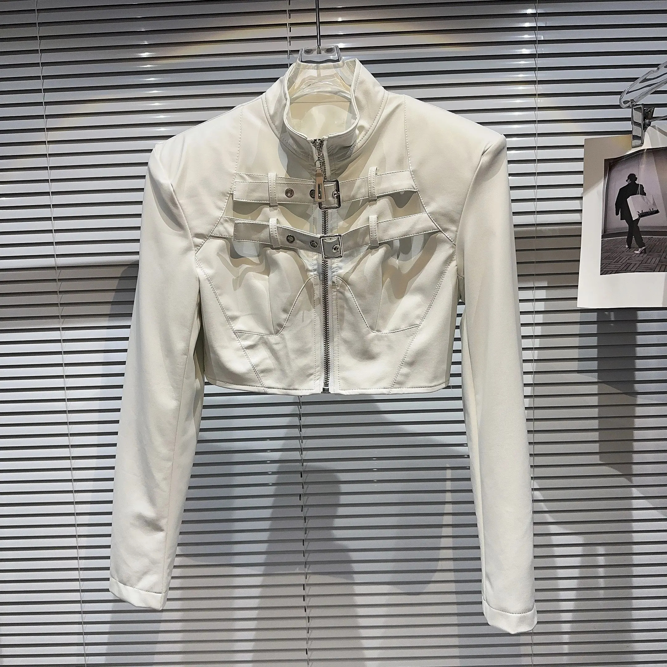 فاسق Sle Waed الجلود Jaet وسادة الكتف مربوط زر الساخن فتاة الشارع الشهير ort معطف سستة إغلاق طويل Sve المرأة... #3