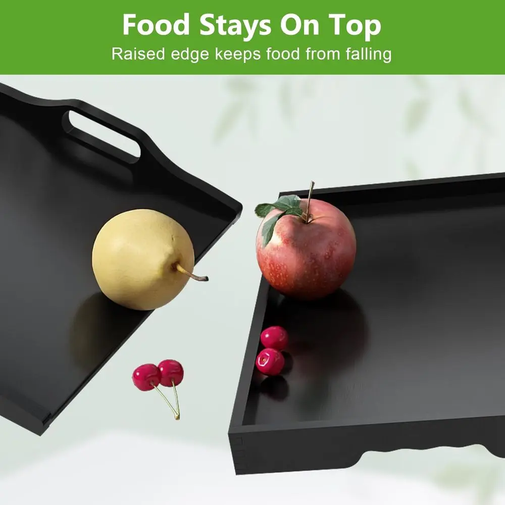 طاولة صينية سرير قابلة للطي من الخيزران، 4 عبوات من صواني تقديم سوداء للإفطار والوجبات الخفيفة واستخدام الكمبيوتر المحمول