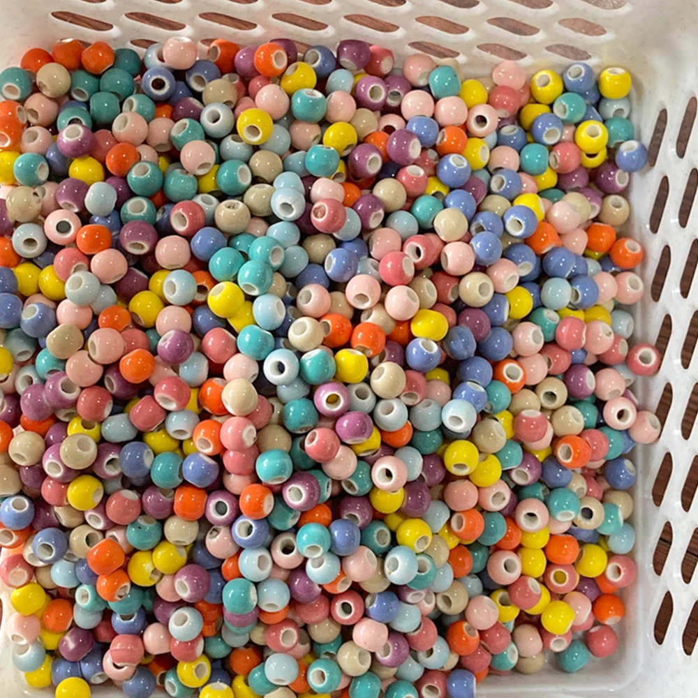 50Pcs 6/8/10mm Round Ceramic Beads DIY Bracelet Necklace Hole Beads Handmade Porcelain Beads For Jewelry Making Accessories