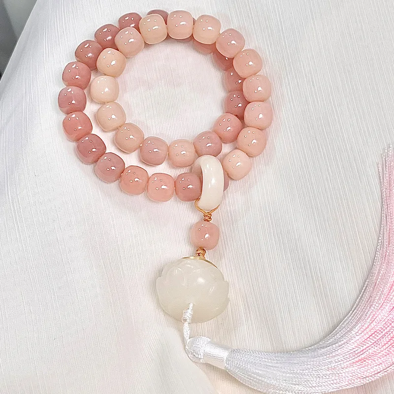 Pink Gradient Bodhi Bracelet Male and Female Students Hand-Held Tassel Bodhi Seed Buddha Beads Crafts Hand Toy Bracelet