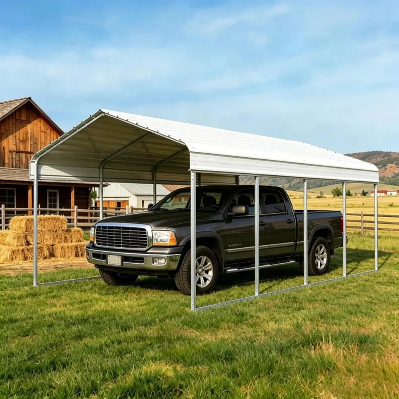 Heavy-duty oversized metal carport with vertical roof design - all-weather protection galvanized steel shelter