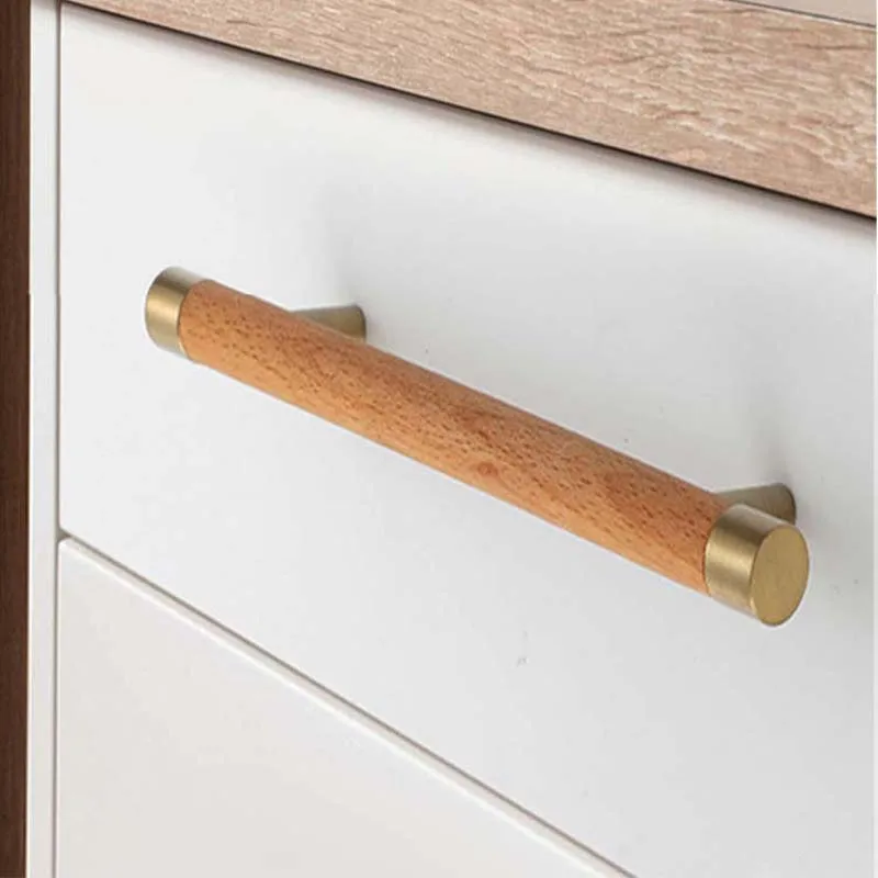 

Original Design Nordic Walnut Beech Brass Handle Furniture Cabinet Wardrobe Door Double Hole American Style Long Handles Knobs