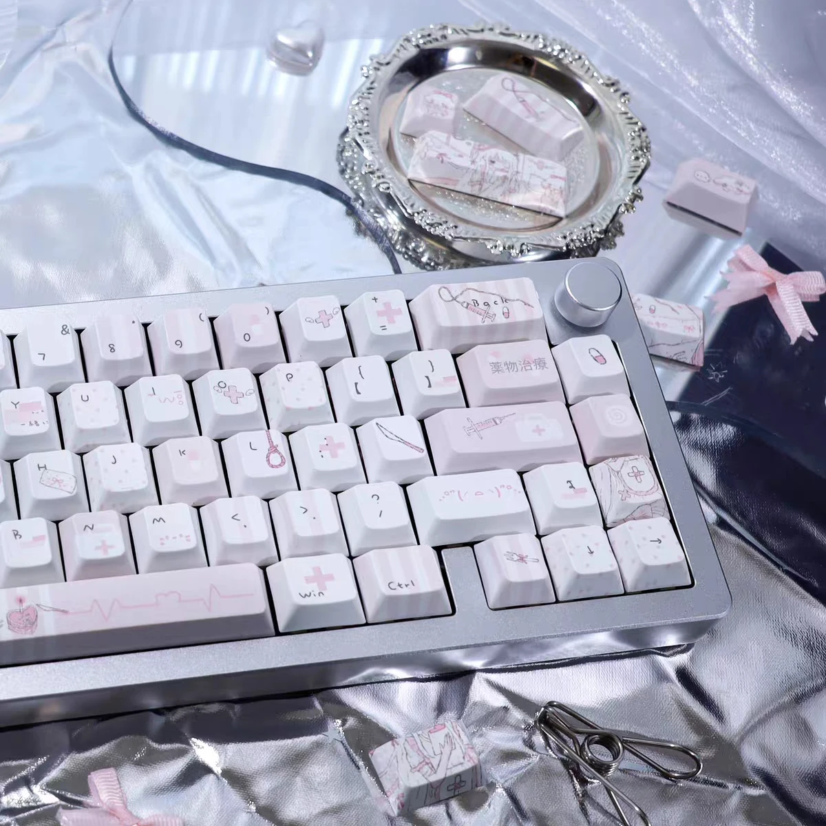 Sakura Pink Anime Themed Keycaps Set PBT Cherry Profile Sublimation Custom Original Handmade Keycaps for Mechanical Keyboard