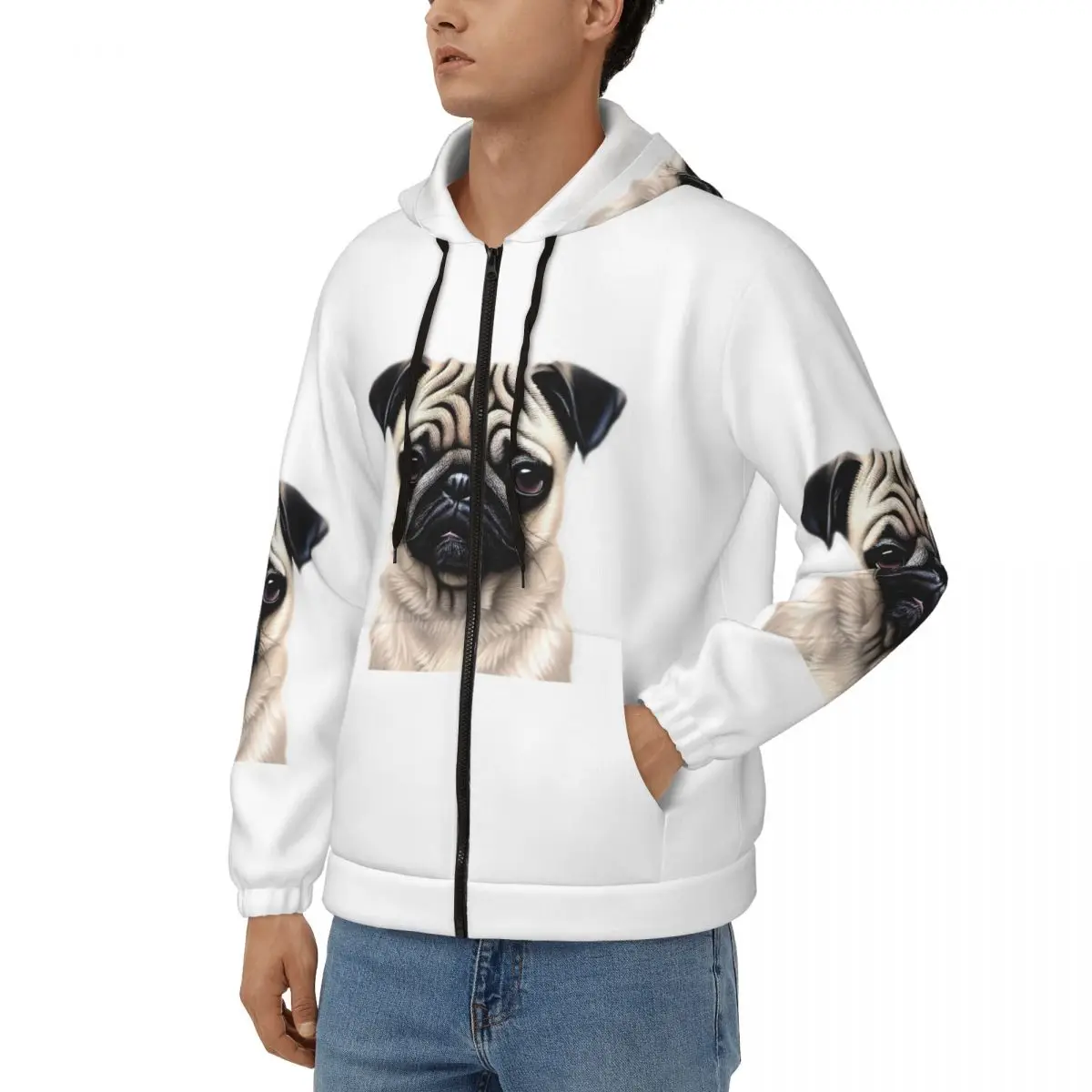Lovely Puppy Cute Pug Dog Zipper Hoodies Hip Hop Pullover Autumn Winter Men's Women's Sweatshirts Long Sleeve Tops