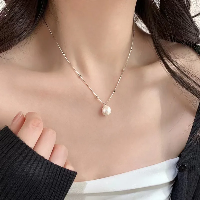 French Baroque Freshwater Pearl Pendant Necklace for Women Personalized Fashion Daily Accessories Party Jewelry Birthday Gifts