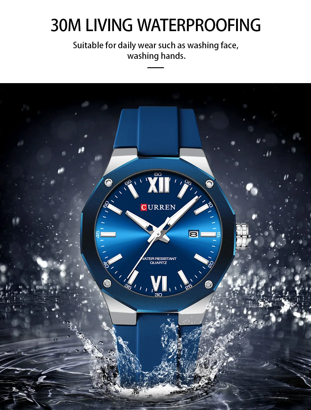 CURREN Einfache Luxus-Herrenuhren Neue Business-Quarz-Armbanduhr mit Silikonarmband Leuchtende Zeiger Wasserdichte Uhr – Detail 5