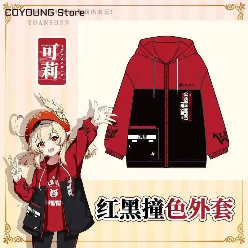 

Game Klee Red Black Cardigan Hooded Coat Men Women Plush Hoodie Jacket Long Sleeve Pullover Tops
