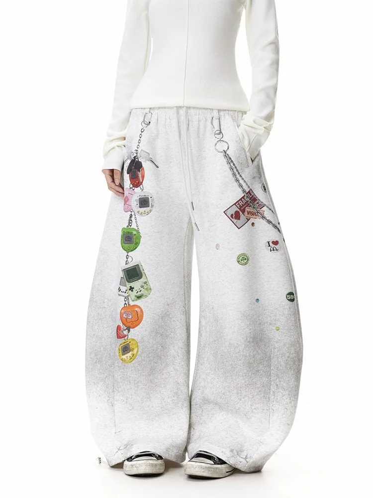 Vintage Hand Painted Y2K Pant Women High Waist American Hip Hop Trousers Fall Winter Retro Streetwear Bf Loose Gothic Pants New