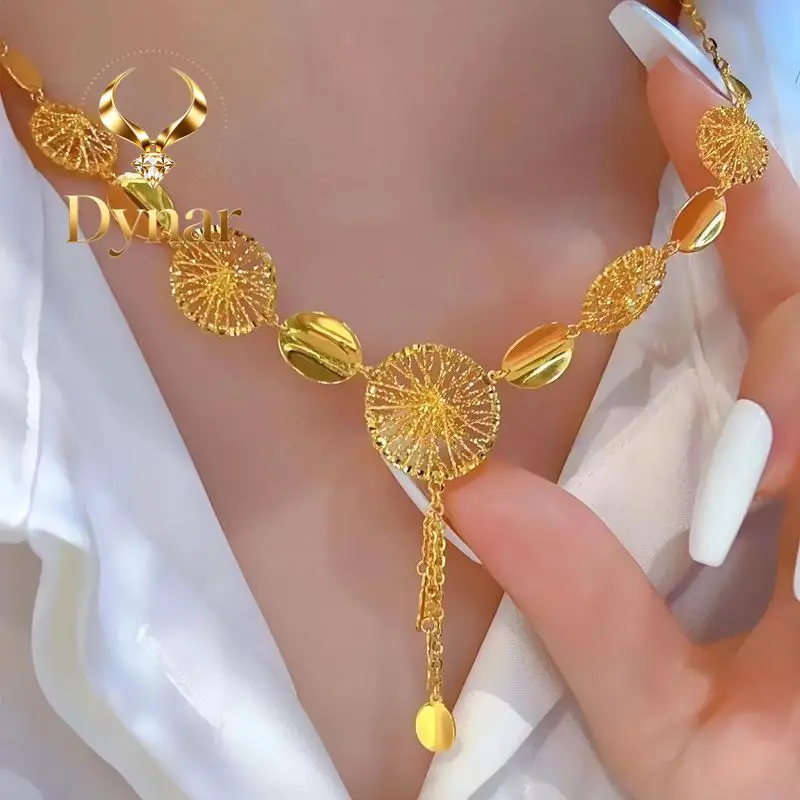 Dynar Jewelry  9999 24K real gold passionate necklace hollowed fringe one set chain feminine quality light luxury style high sen