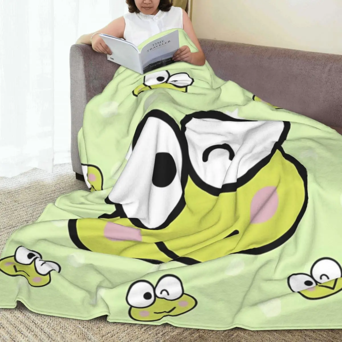 Keroppi Big-Eyed Frog Blanket Soft Funny Plush Throw Blanket For Bedroom Picnic Flannel Bedspread Bed Cover