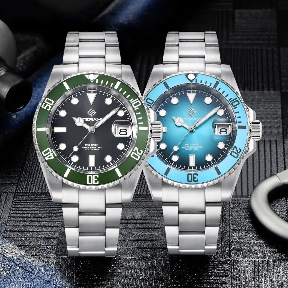 TERAMI 40MM Classic Men Automatic Mechanical Watches Luxury NH35 Sport Ceramic Bezel Date 300M Waterproof Sapphire Mirror Lume