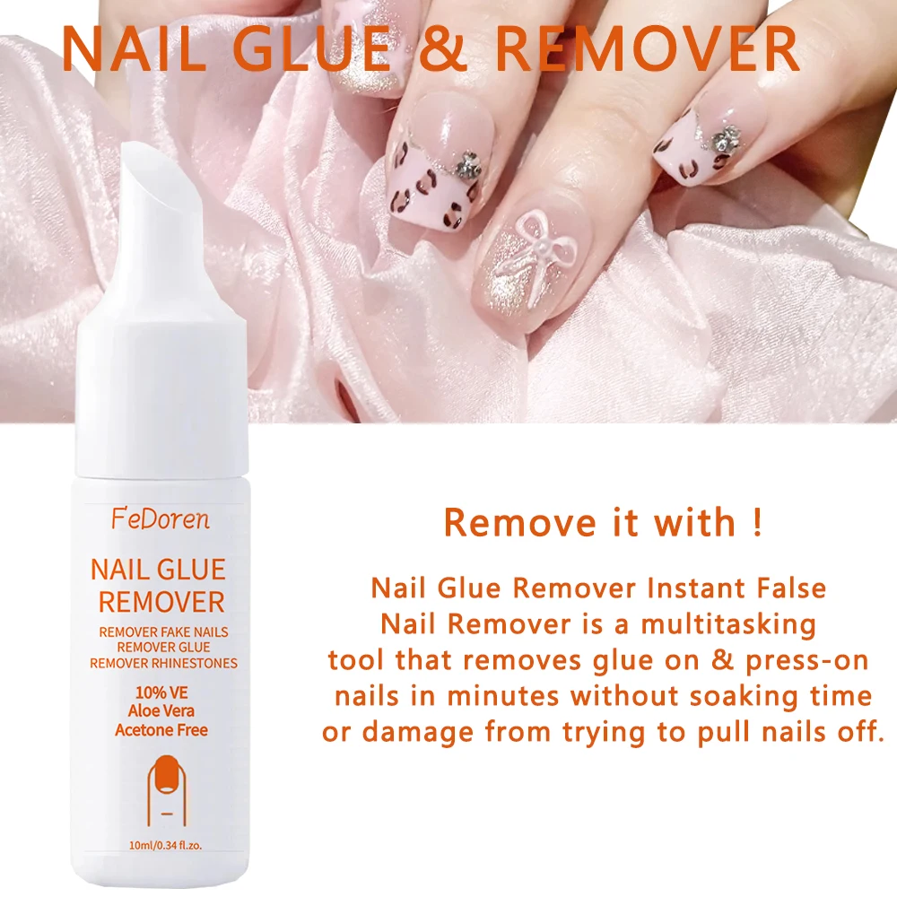 Nail Glue Remover for Fake Nails Easily Removes Acrylic Nails, Press-On Nails & Rhinestones - Convenient Prying Cap