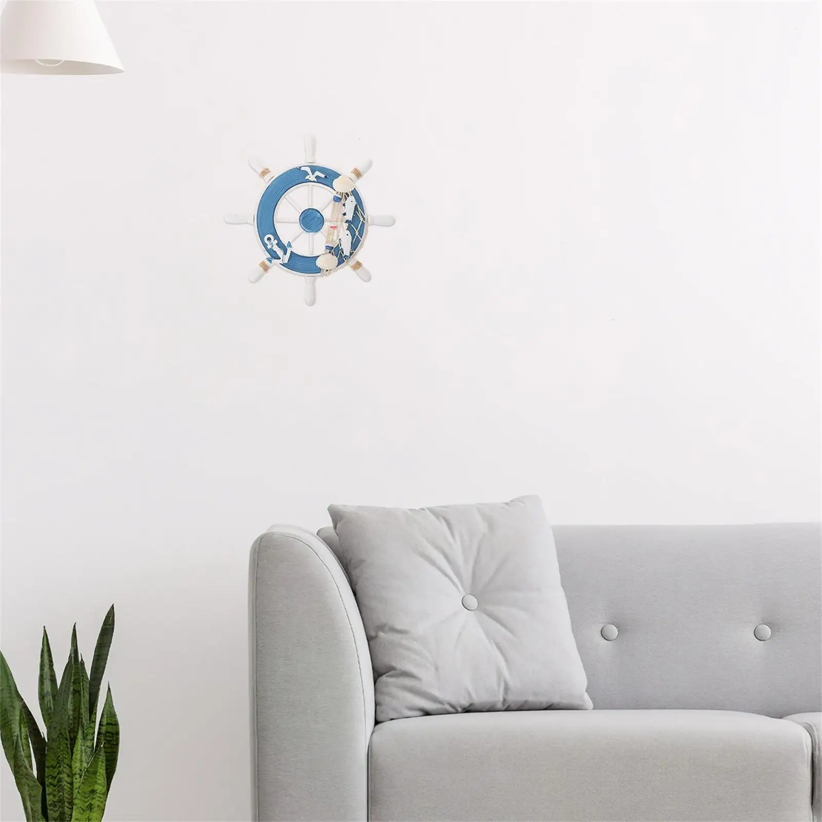 

Wooden Ship Wheel Wall Decor Fishing Net Shells Rope Nautical Home Accent Steering Wheel Mediterranean Style Beach House