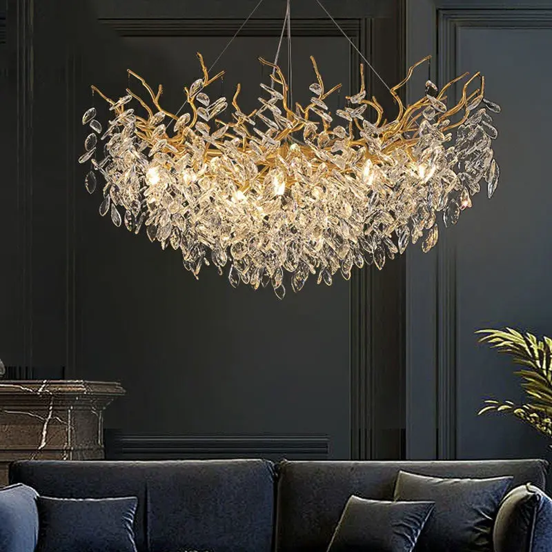 

American Luxury Minimalist Crystal Chandelier Duplex Living Room LED Elegant Sleek Lighting Branch Design Crystal Lighting
