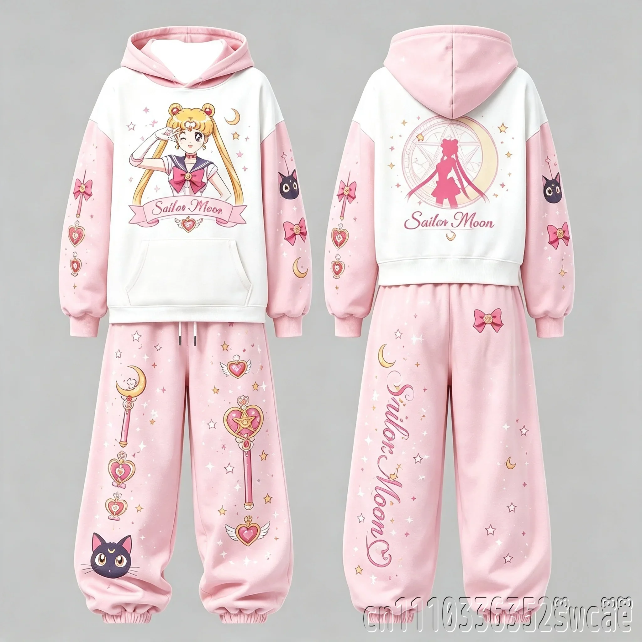 26/27 New Universal Sailor Moon Anime Graphic Crop Hoodie Pants Autumn Winter Casual Outfit
