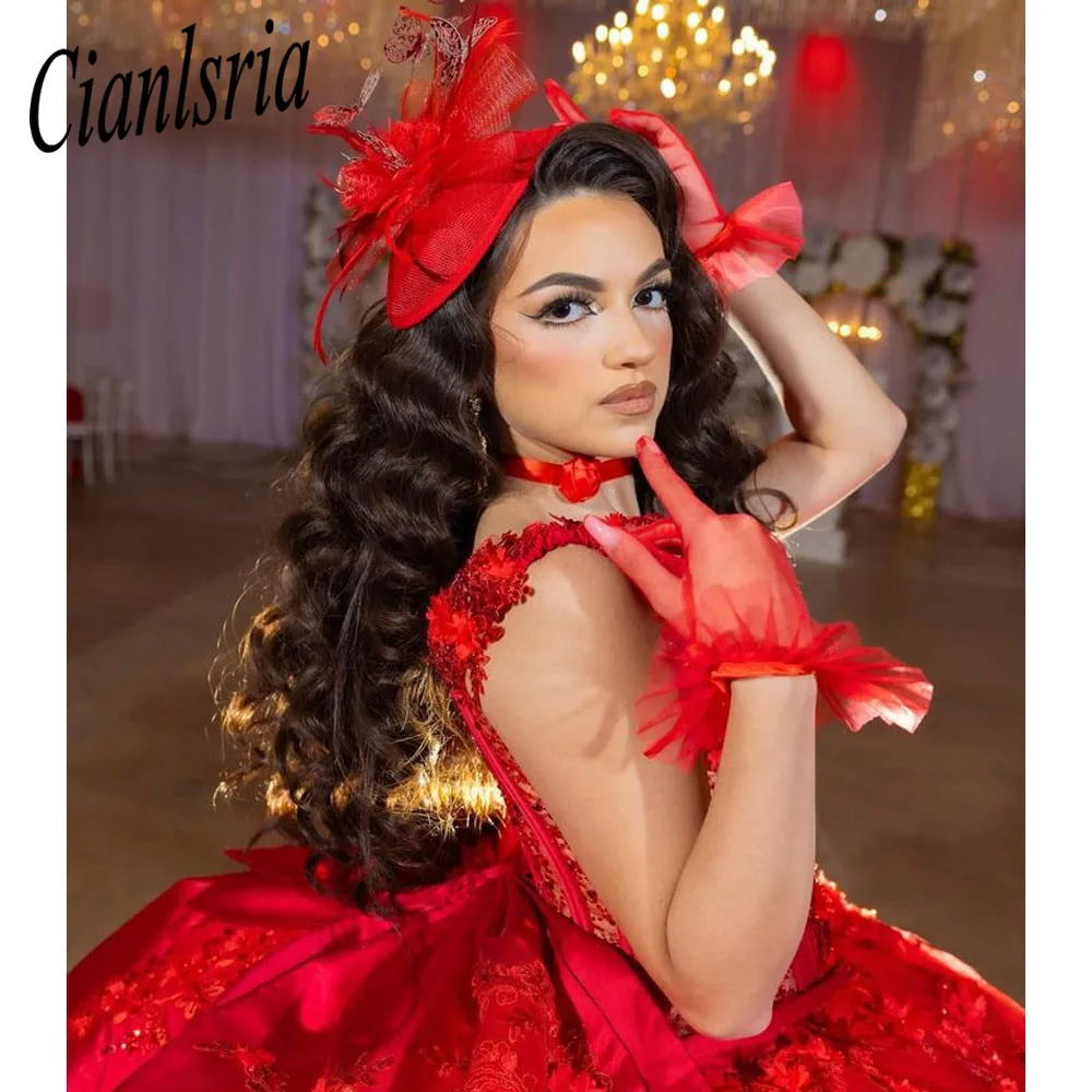 Vestido De quinceañera para fiesta De cumpleaños, traje rojo con apliques De cuentas, 15 Años, 2024