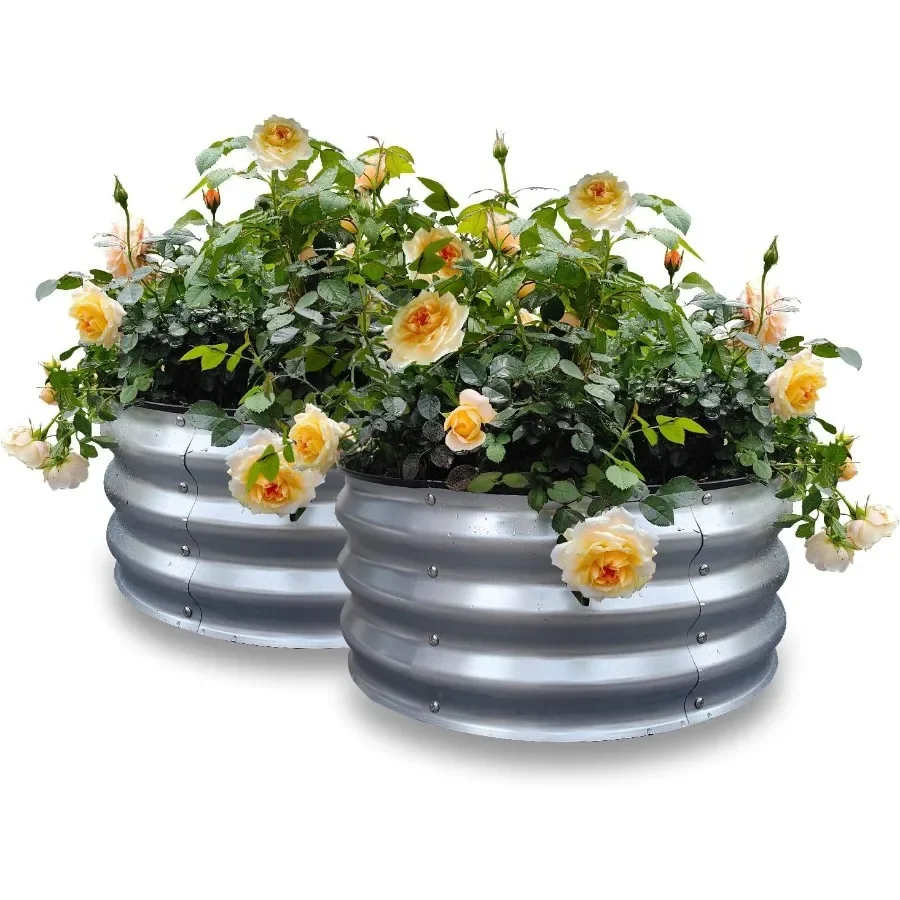 

GARDMAX 2 Pack 2x2x1FT Galvanized Round Raised Garden Bed Kit Metal Planter Boxes Outdoor with Easy Assembly Large Garden Bed f