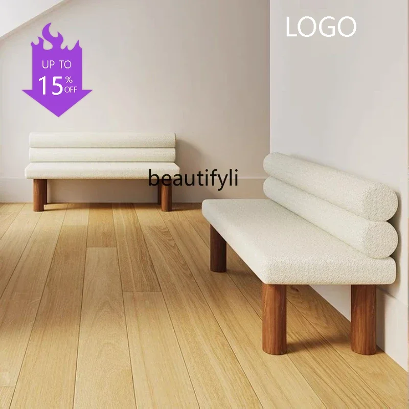 

Q181 Nordic Simple Long Stool Restaurant Double Long Dining Chair with Backrest Silent Cream Style Shoe Changing Stool