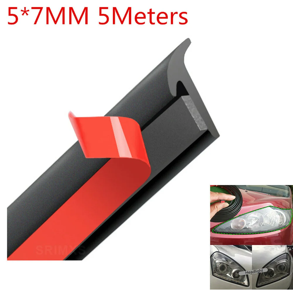 1pcs Rubber Sealing Strip 5Mx7MM For Cars For Bumper Lip For Edge Trim Side Skirt Noise Dust Protection With Double-Sided Tape
