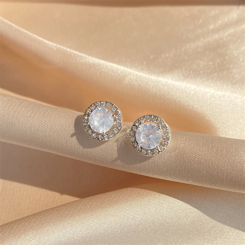 Luxury Simple Crystal Cubic Zirconia Stud Earrings for Women Round CZ Wedding Statement Jewelry Gifts image 3