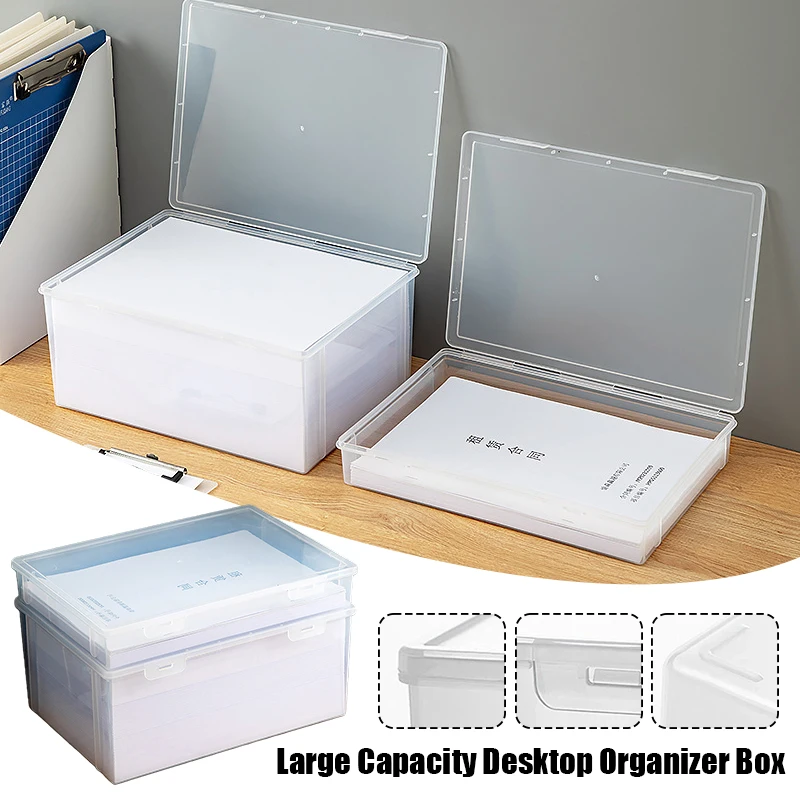 

Large Capacity Transparent Desktop Organizer Box Multifunctional A4 Paper Storage Box for Office & Home Supplies
