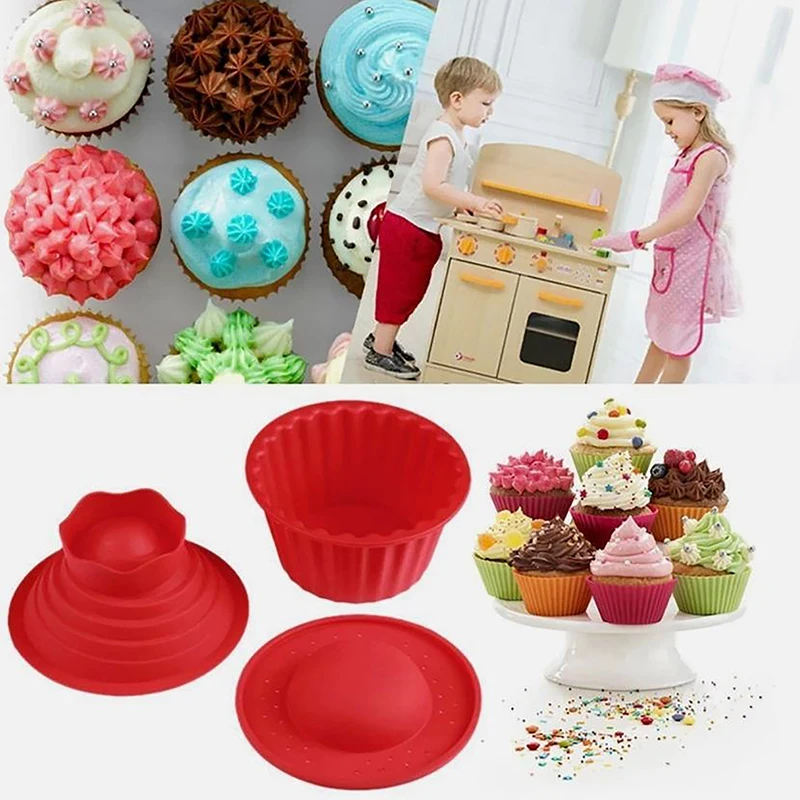 3 PCS Big Top Cupcake Silicone Mould,High Quality Silicone Giant Cupcake Mold,Heat Resistant Bake Tools Baking Maker