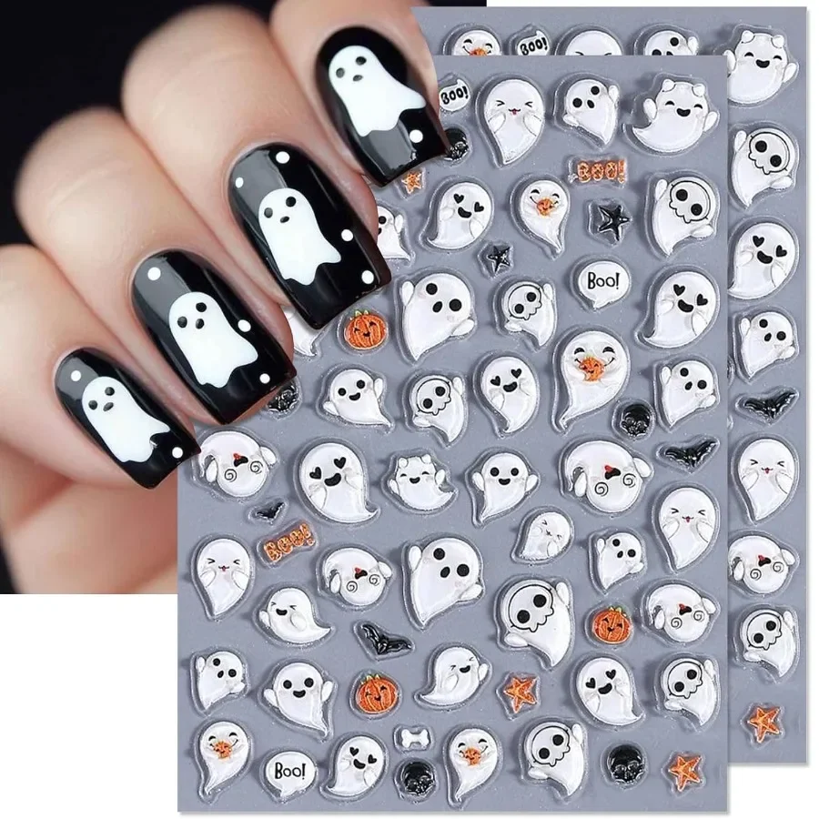 Halloween Spooky Nail Stickers Embossed Ghost SelfAdhesive 5D Nail Art Decals for DIY Cute Pumpkin Bat Manicure Perfect