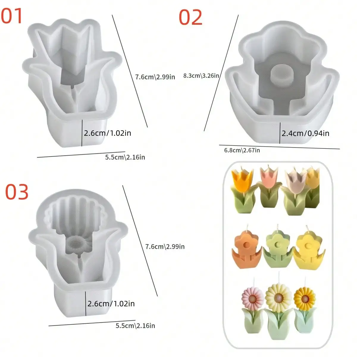 

1pc DIY Candle Mold 3D Flower Aromatherapy Candle Resin Mold Tulip Sunflower Flower Gypsum Silicone Mold, Suitable For DIY Handm