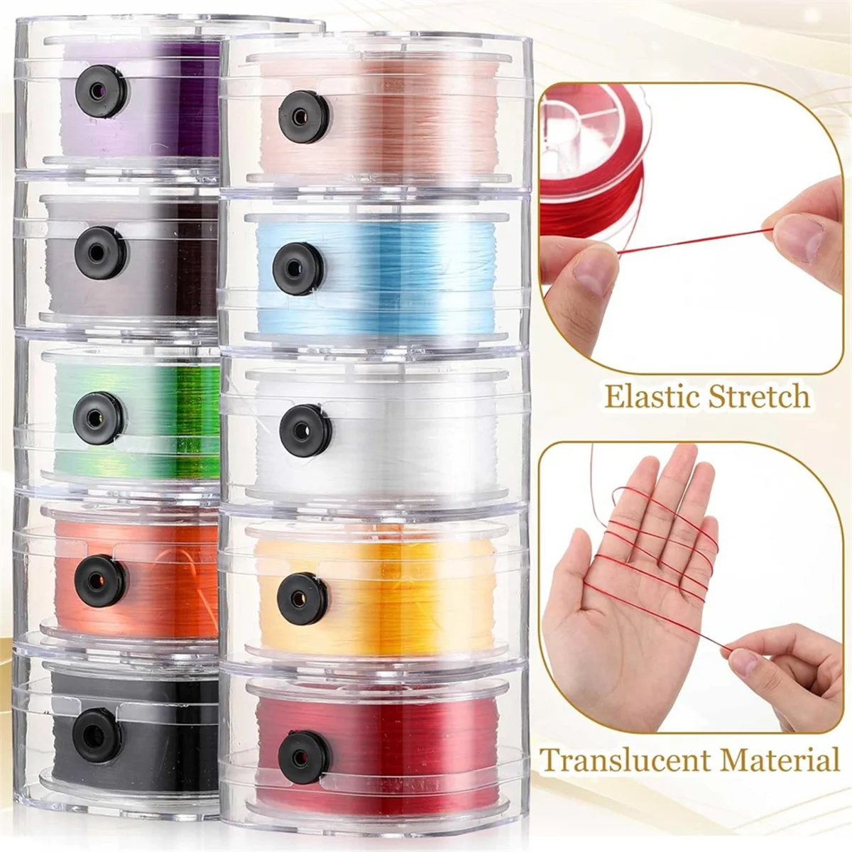 10 Rolls 0.8mm 1000 Yards Flat Elastic Bracelet with Organizer Box Crystal Elastic Cord Beads Cord for Jewelry Making