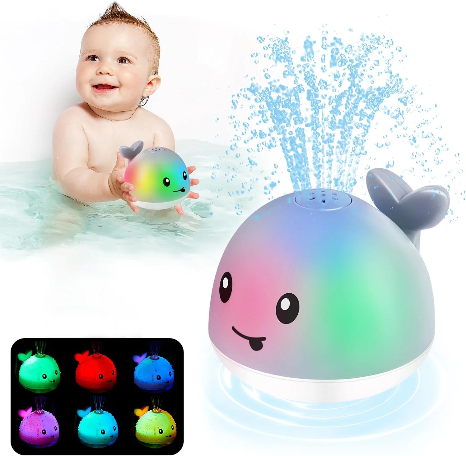 Baby Bath Toys, Whale Automatic Bathroom Toy Sprinkler, Light Up Bath Toys for Baby 6-18 Months Bathtub Fountain Spray Water Toy