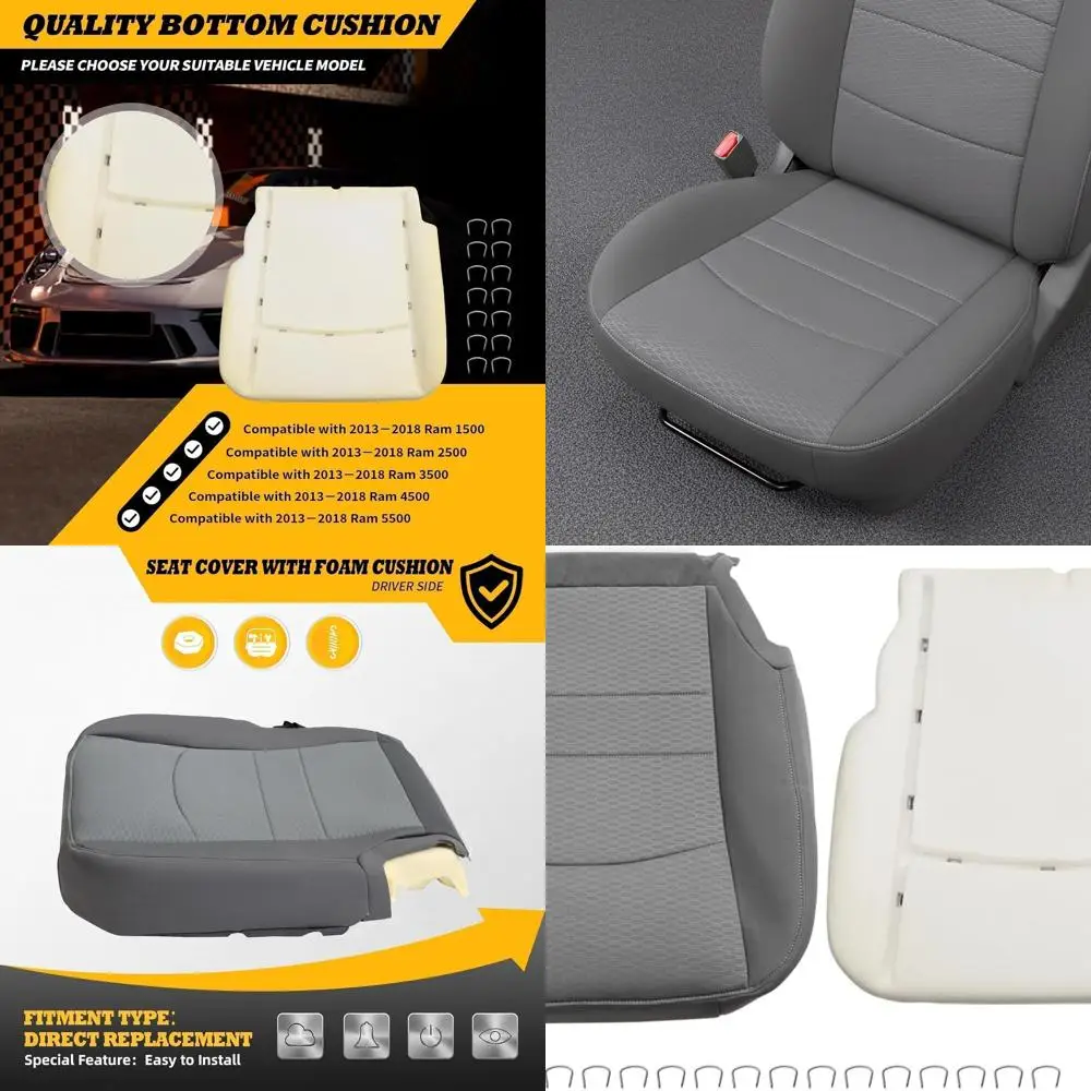 

1 PCS Driver Side Bottom Seat Cover with Foam Cushion Compatible with Ram 1500 2500 3500 2013-2018 Cloth Bottom