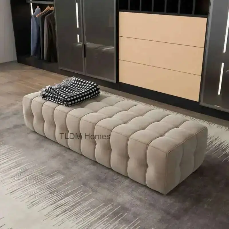 

Luxury Italian Light Ottomans Stool Bedroom Velvet Sofa LivingRoom Cloakroom Shoe Changing Stool Hallway Bed End Ottoman r