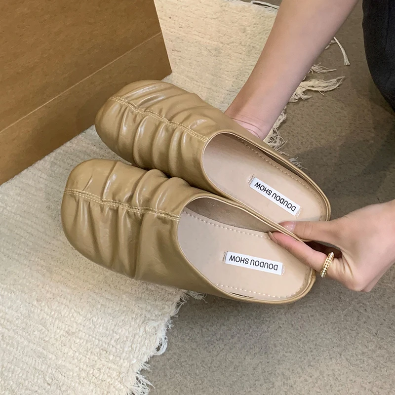 

ZOOKERLIN 2024 Summer New Women Slippers Round Toe Genuine Leather Shoes For Women Flats Shoes Slides Non-Slip Outdoors Slippers