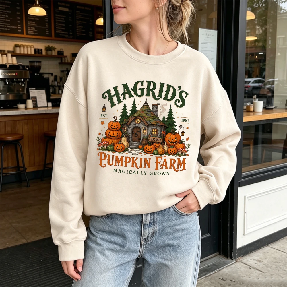 Hagrids Pumpkin Farm Women Sweatshirt Magic Cottage Graphic Pullover Autumn Winter Crewneck Jumper Vintage Festive Clothes