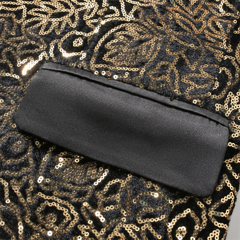 

Luxury Men's Gold Sequin Blazer , Fashion Mens Lapel One Button Suit Jacket , for Stage, Party & Formal Events