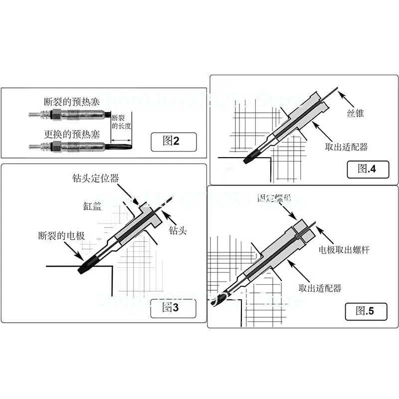 Auto fracture preheat plug electrode removal, thread repair tool, auto insurance