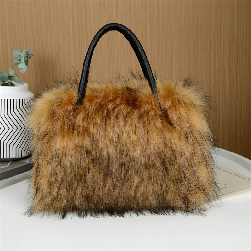 Faux Raccoon Fur Handbags For Women Winter Fashion Plush New Design Fluffy Fur Hand Bags