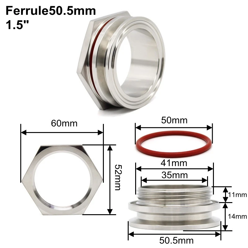 

Weldless Bulkhead Tri Clamp 1.5" 2" Sanitary Stainless Steel SS304 Water Tank Beer Can Kettle Connector Pipe Fittings Homebrew