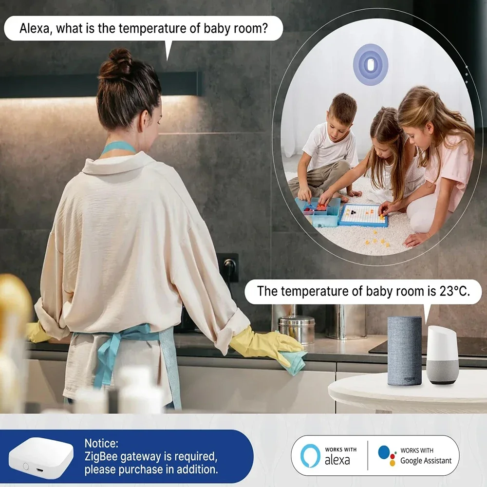 Tuya Zigbee Temperature Humidity Battery Power Sensor Detector Smart Life Safety ZigBee Hub App Works With Alexa Google Home