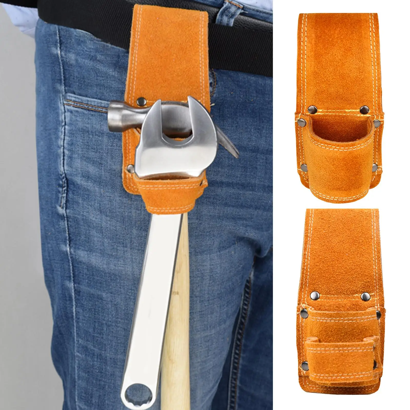 PU Leather Hammer Holder Organizer Wrench Storage Loop Rack Pocket Sheath Hammer Holster Tool Holder Tool Belt for Woodworking