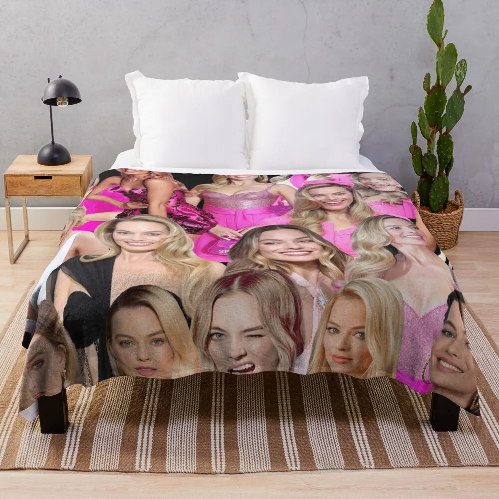 

HIGH QUALITY margot robbie photo collage Throw Blanket cosplay anime Warm Summer Beach Blankets