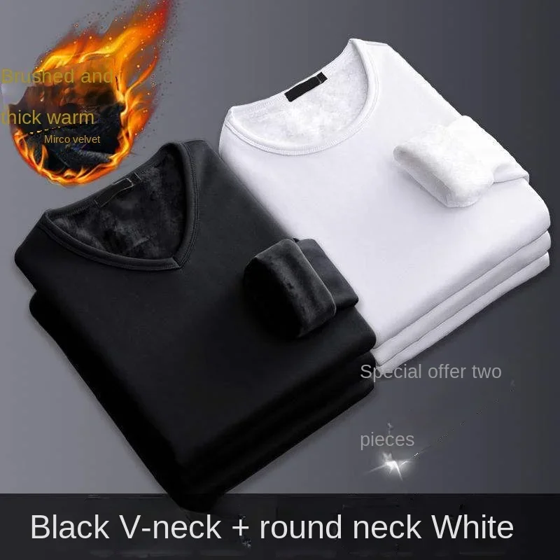 Thermal Underwear Shirt Men V Neck Fleece Sport Tops Autumn Thermo Clothing Comfortable Warm Long-Sleeved 5XL